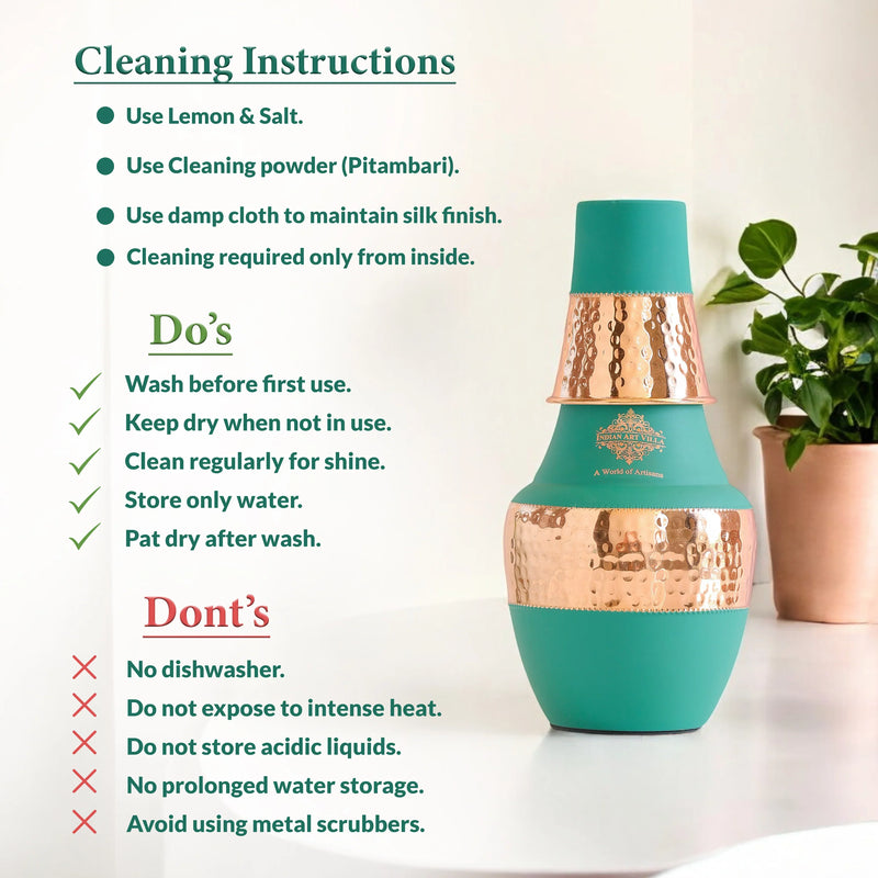 Pure Copper Hammered Silk Finish Design Surahi Shape Bedroom Bottle