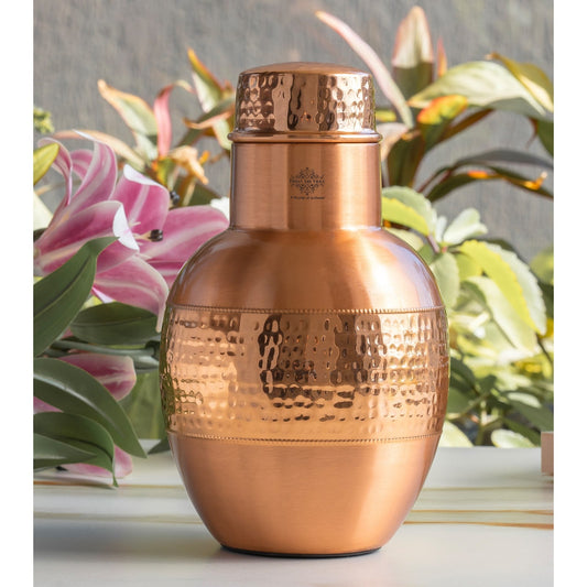 Pure Copper Half Hammered & Half Lacquered Pot Shaped Bedroom Bottle