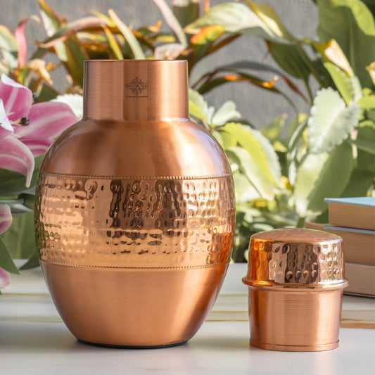Pure Copper Half Hammered & Half Lacquered Pot Shaped Bedroom Bottle