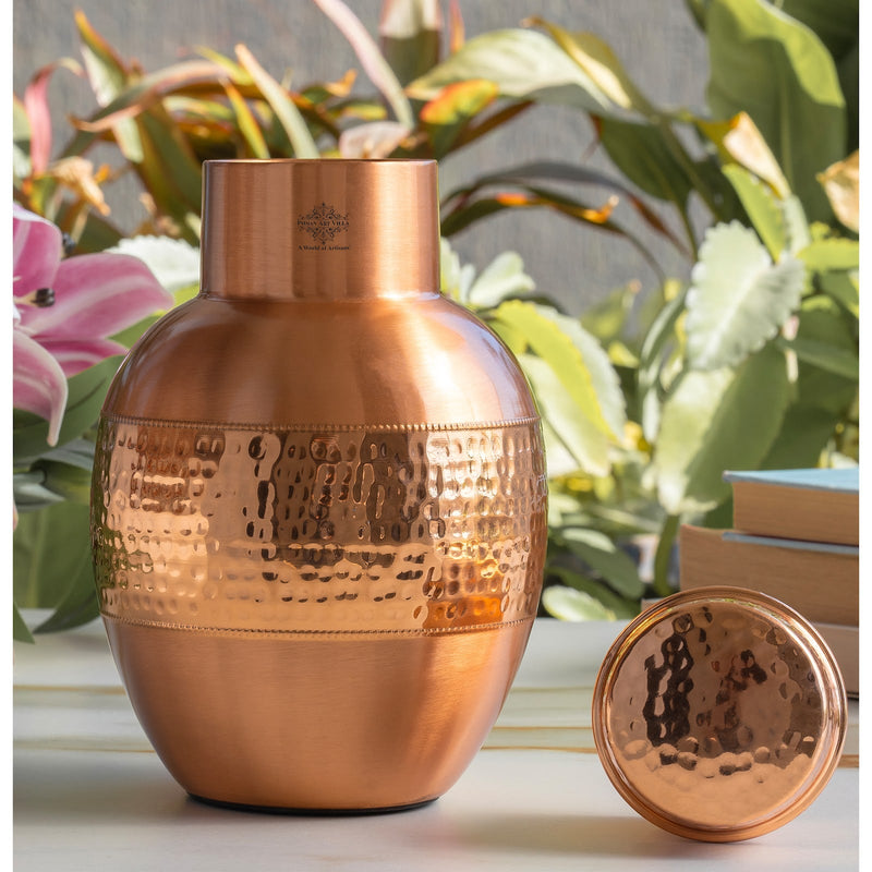 Pure Copper Half Hammered & Half Lacquered Pot Shaped Bedroom Bottle