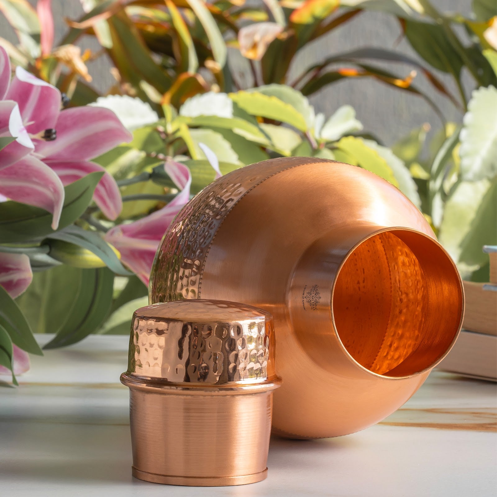 Pure Copper Half Hammered & Half Lacquered Pot Shaped Bedroom Bottle