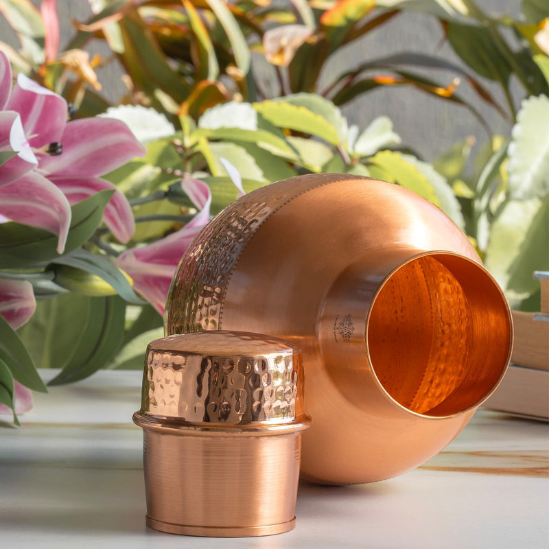 Pure Copper Half Hammered & Half Lacquered Pot Shaped Bedroom Bottle