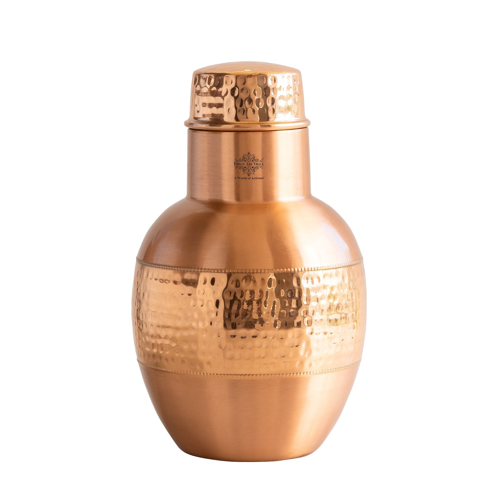 Pure Copper Half Hammered & Half Lacquered Pot Shaped Bedroom Bottle