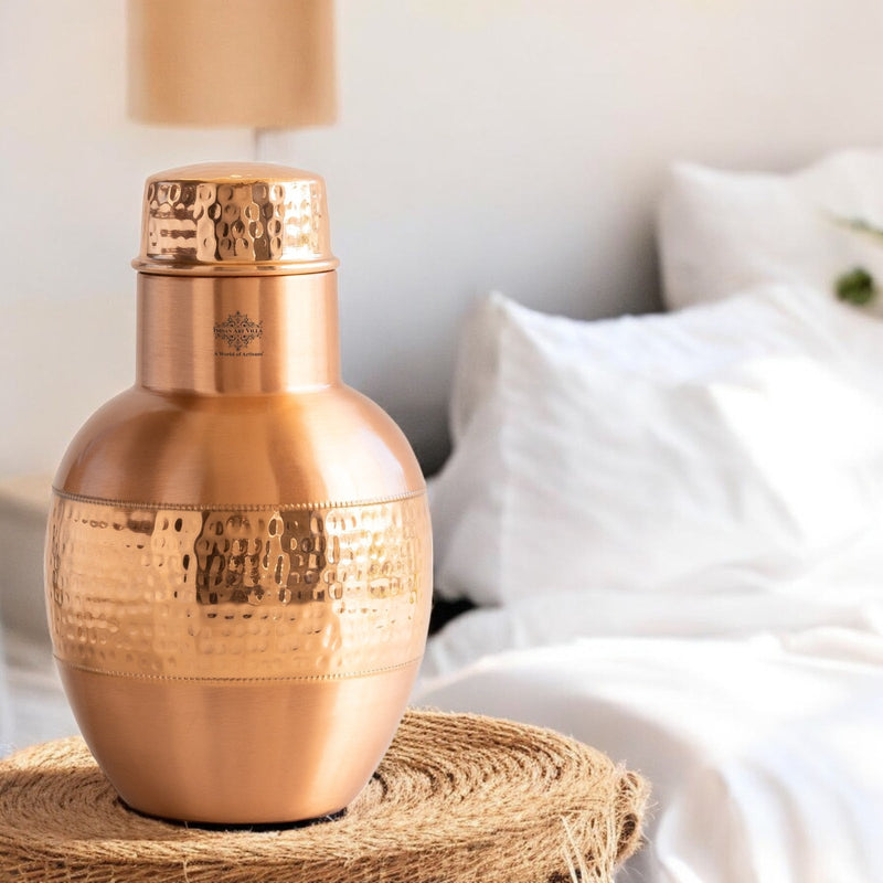 Pure Copper Half Hammered & Half Lacquered Pot Shaped Bedroom Bottle