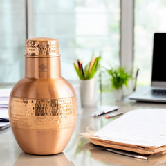 Pure Copper Half Hammered & Half Lacquered Pot Shaped Bedroom Bottle