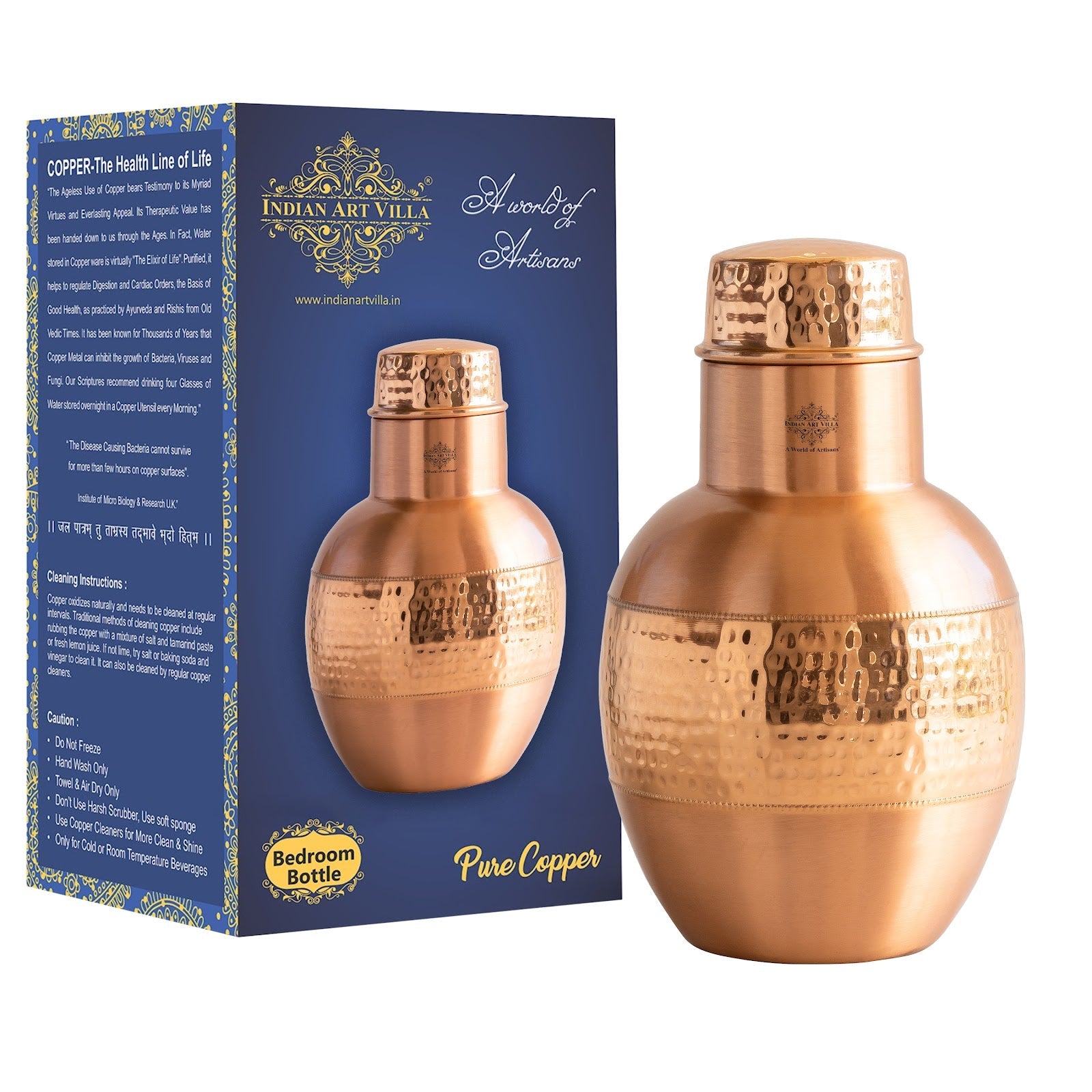 Pure Copper Half Hammered & Half Lacquered Pot Shaped Bedroom Bottle