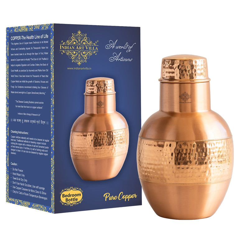 Pure Copper Half Hammered & Half Lacquered Pot Shaped Bedroom Bottle