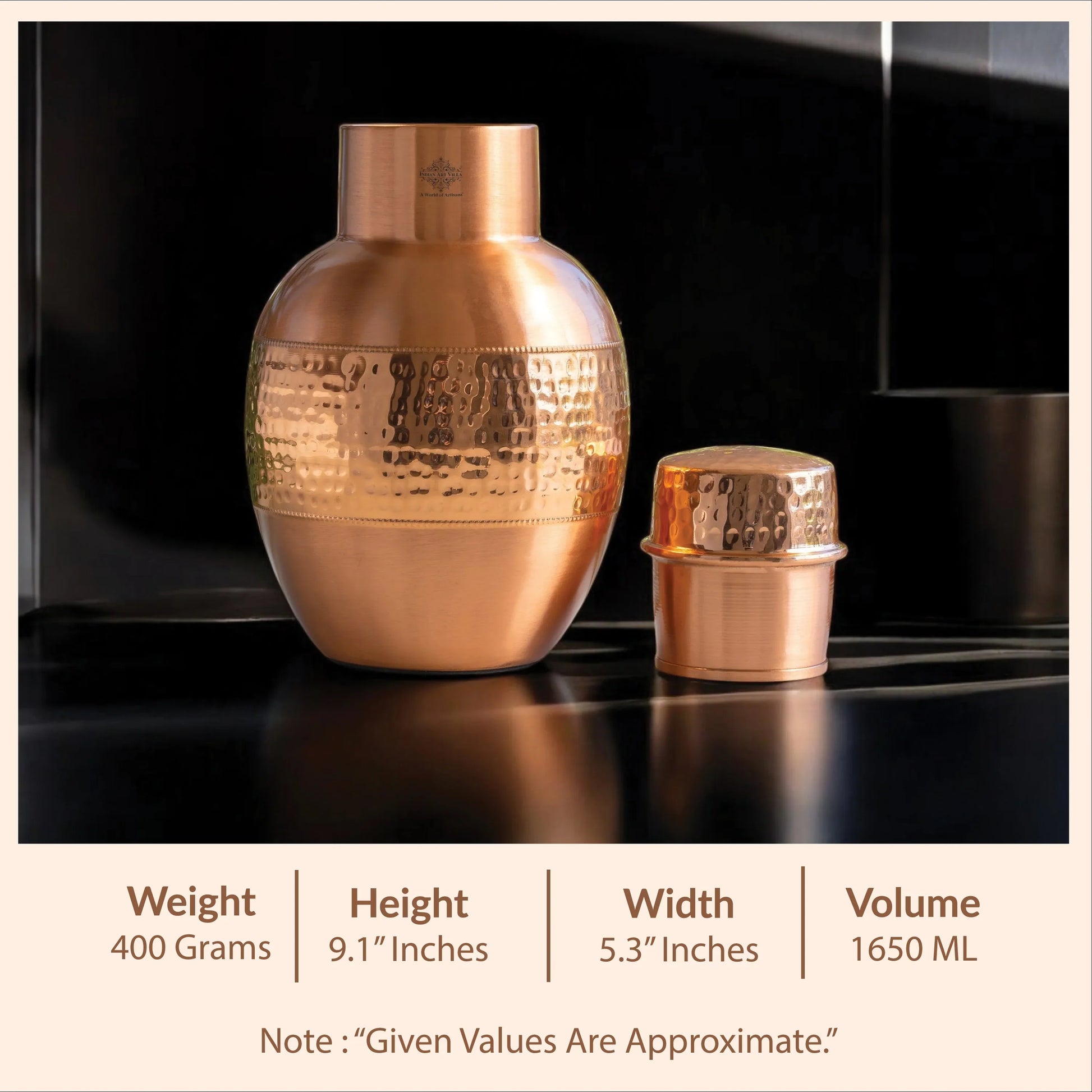 Pure Copper Half Hammered & Half Lacquered Pot Shaped Bedroom Bottle
