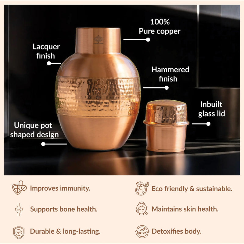 Pure Copper Half Hammered & Half Lacquered Pot Shaped Bedroom Bottle