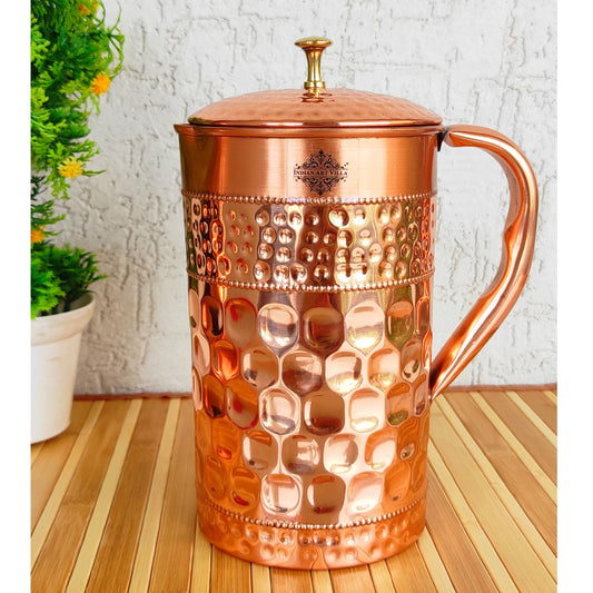 Pure Copper Jug With Diamond Hammered Beeding & Plain Design