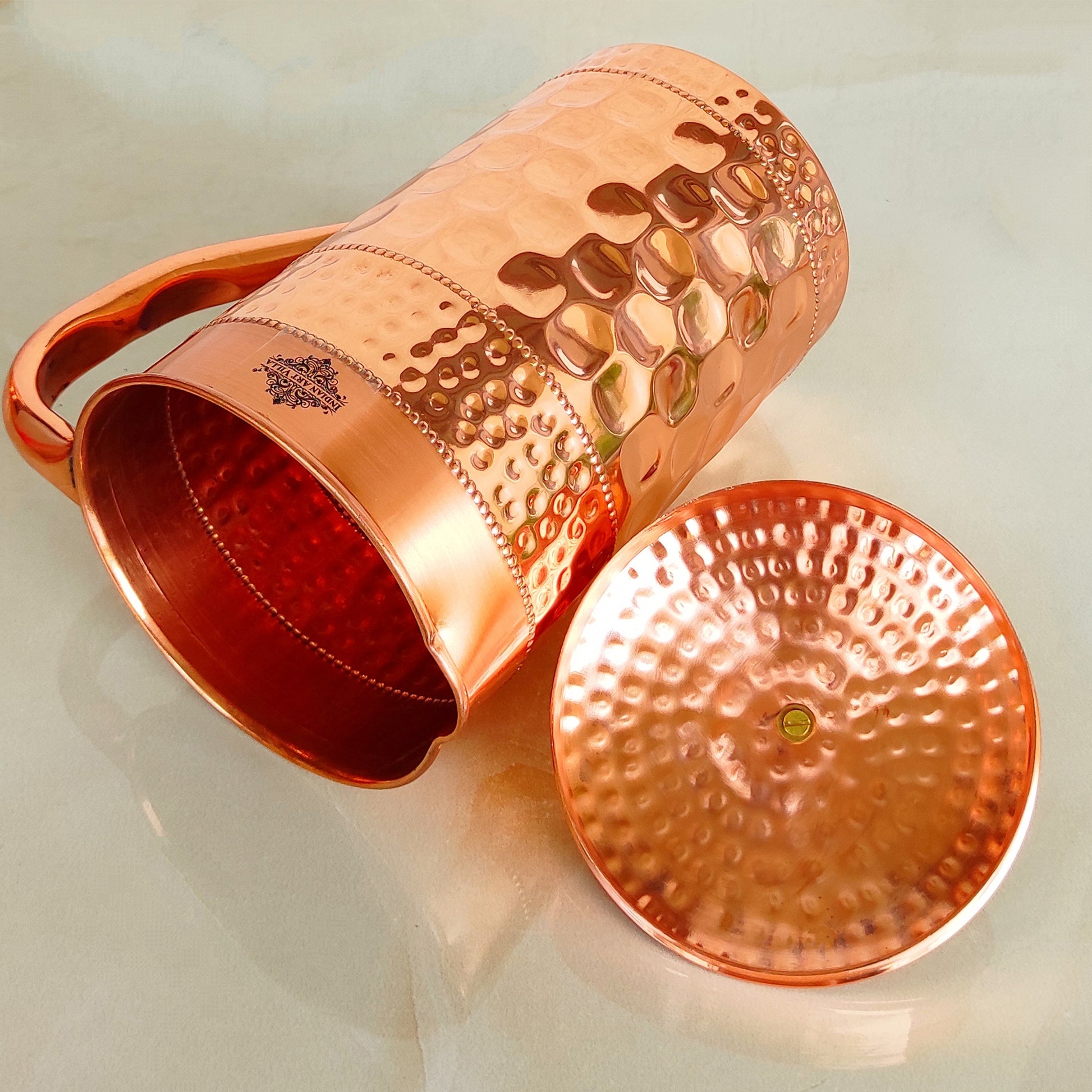 Pure Copper Jug With Diamond Hammered Beeding & Plain Design