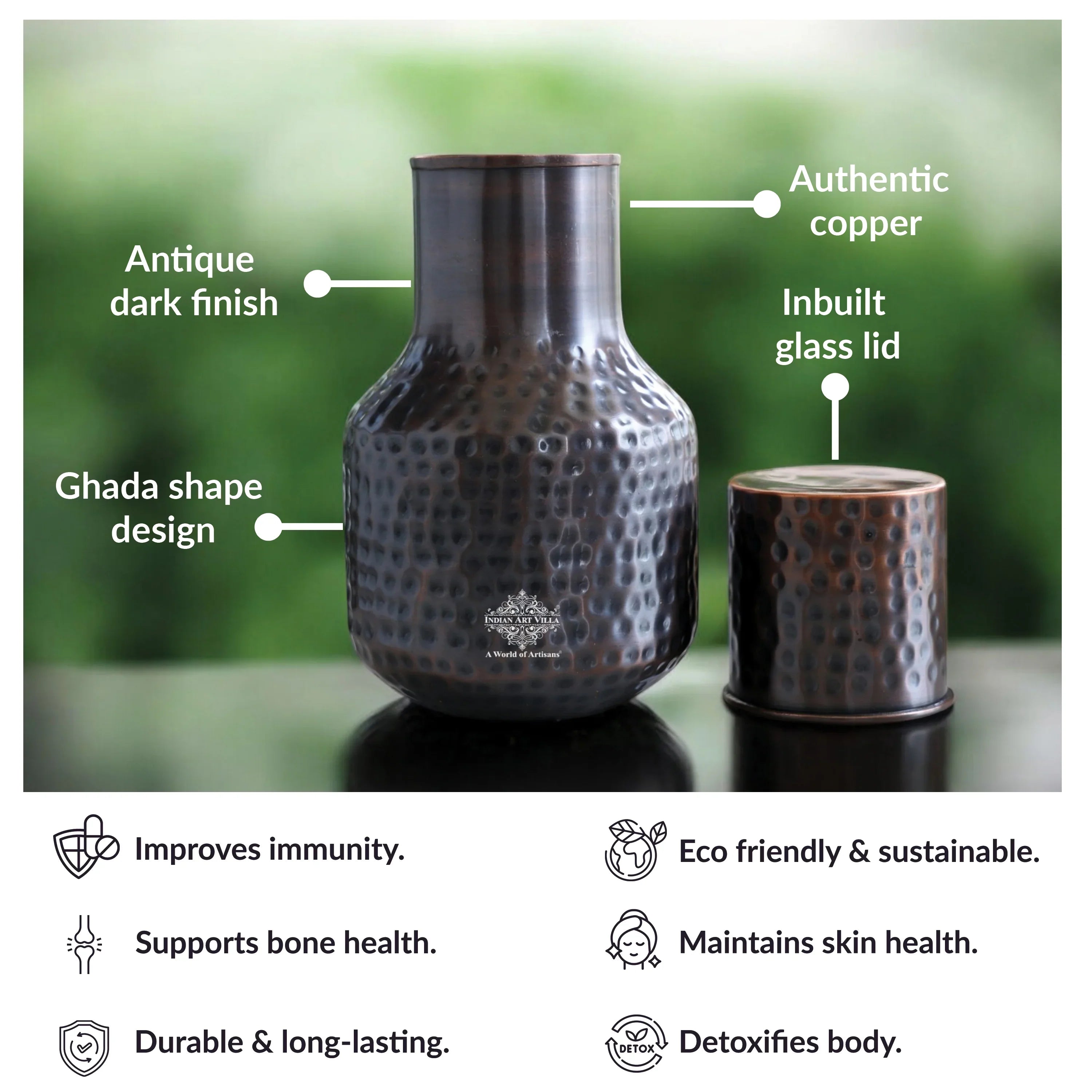 Copper Hammered & Embossed Shine Finish Ghada Shape bedroom bottle