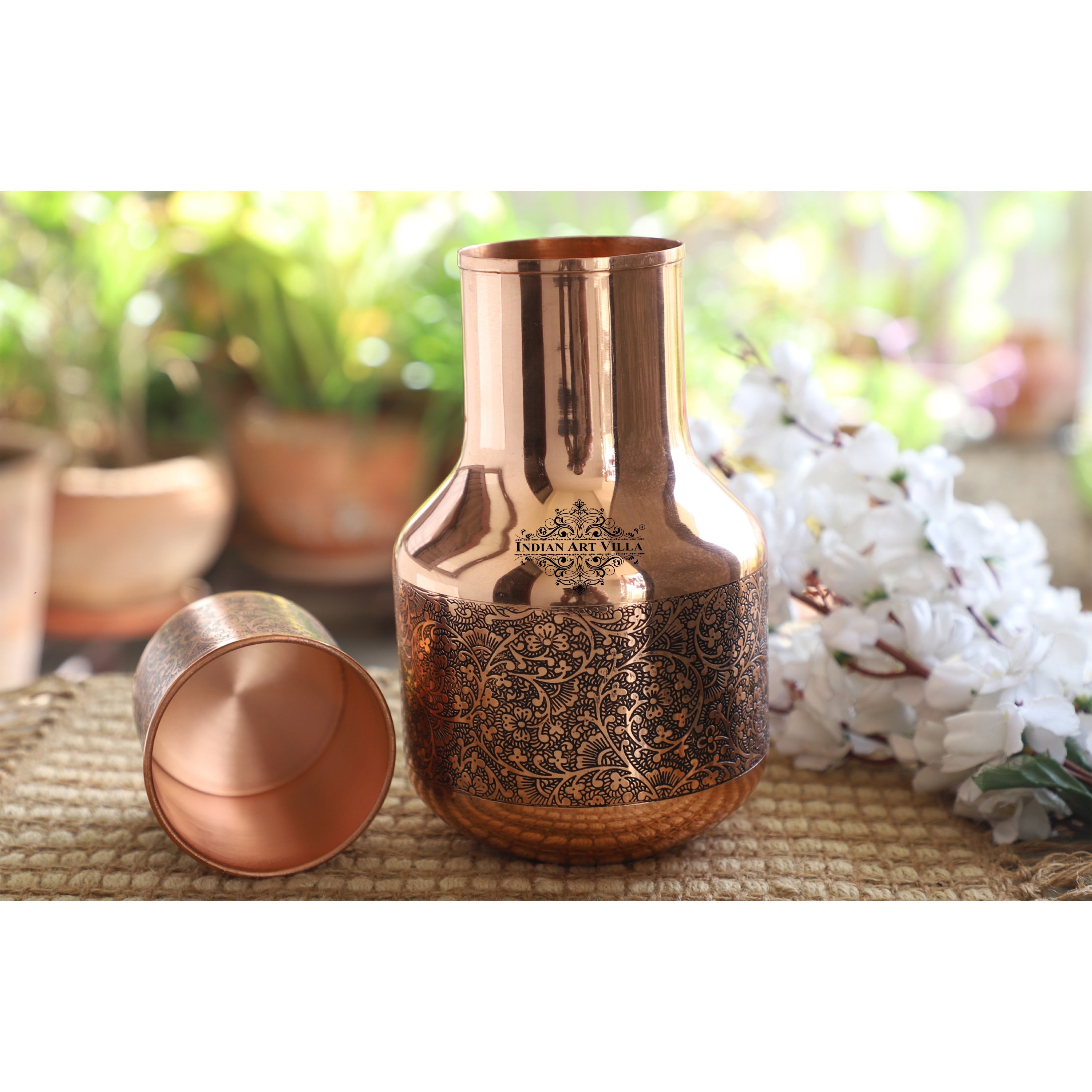 Copper Hammered & Embossed Shine Finish Ghada Shape bedroom bottle