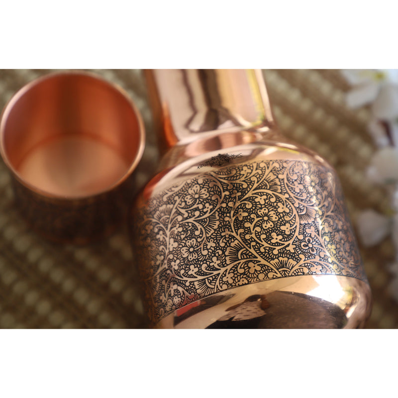 Copper Hammered & Embossed Shine Finish Ghada Shape bedroom bottle