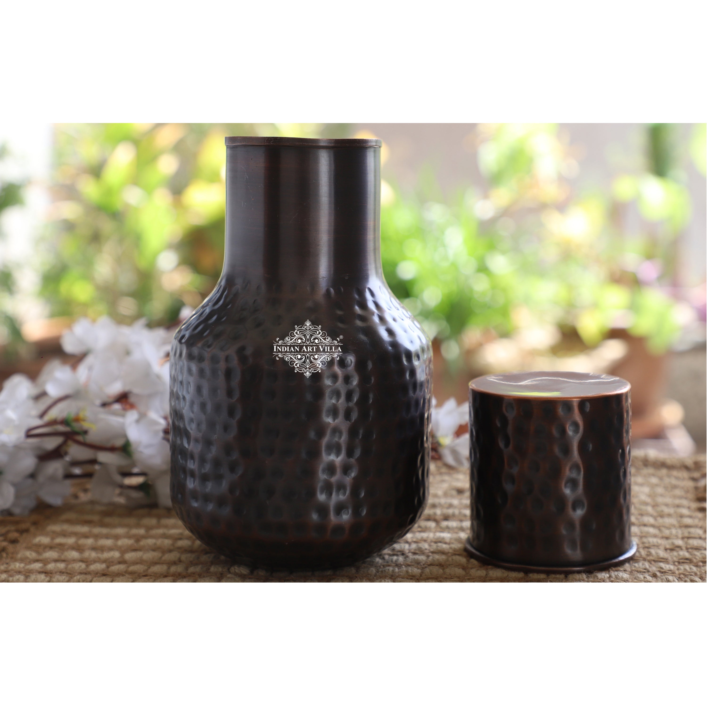 Copper Hammered & Embossed Shine Finish Ghada Shape bedroom bottle