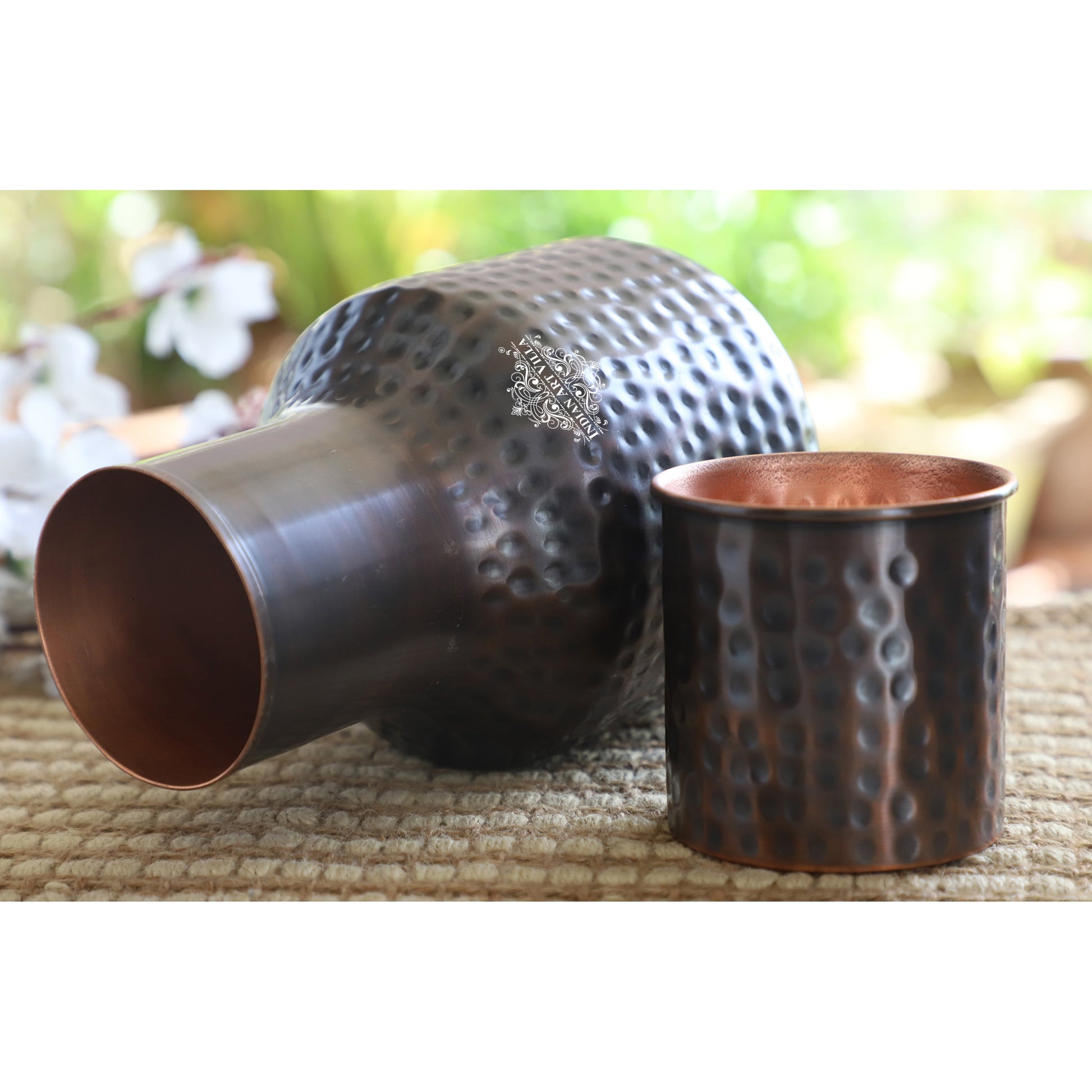 Copper Hammered & Embossed Shine Finish Ghada Shape bedroom bottle