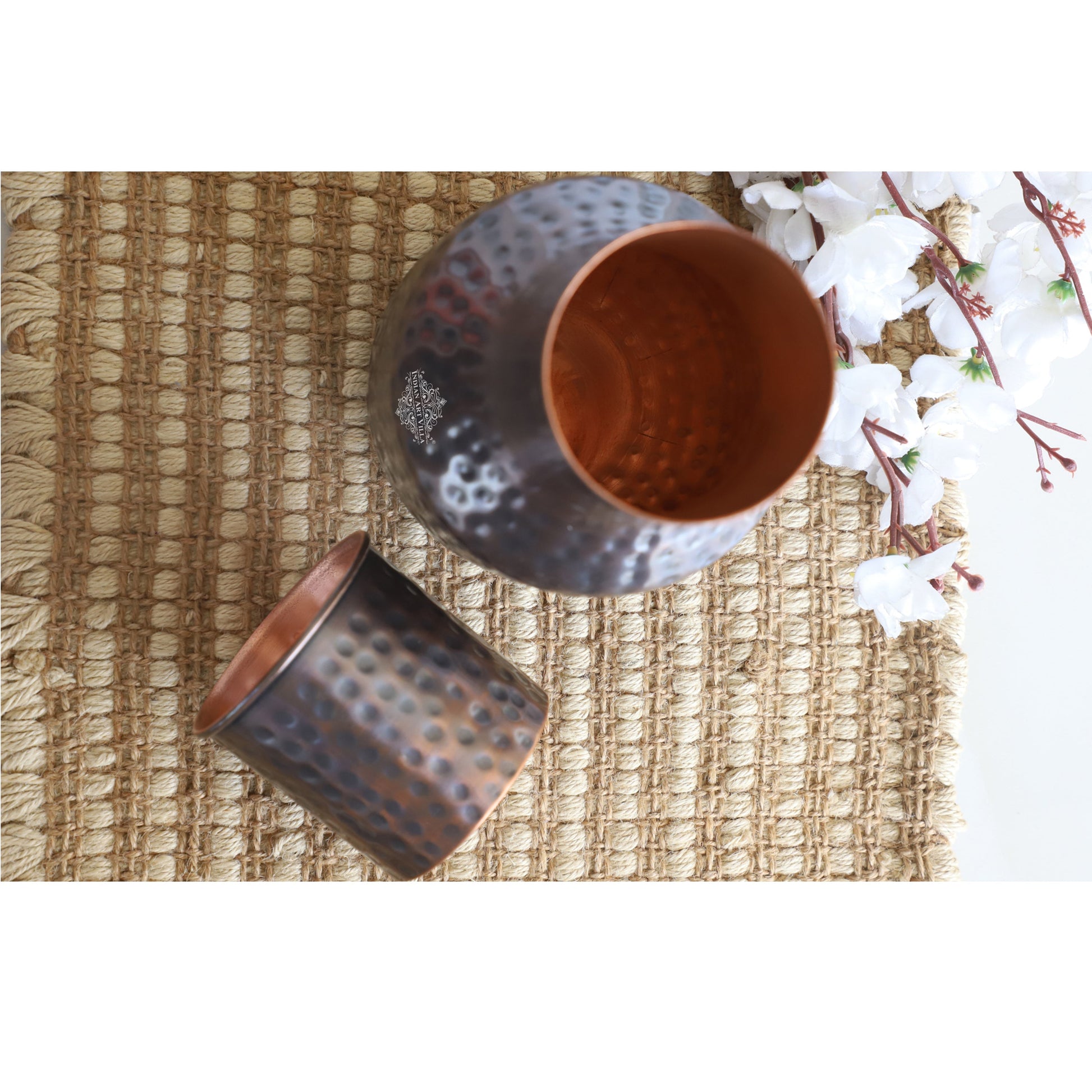 Copper Hammered & Embossed Shine Finish Ghada Shape bedroom bottle
