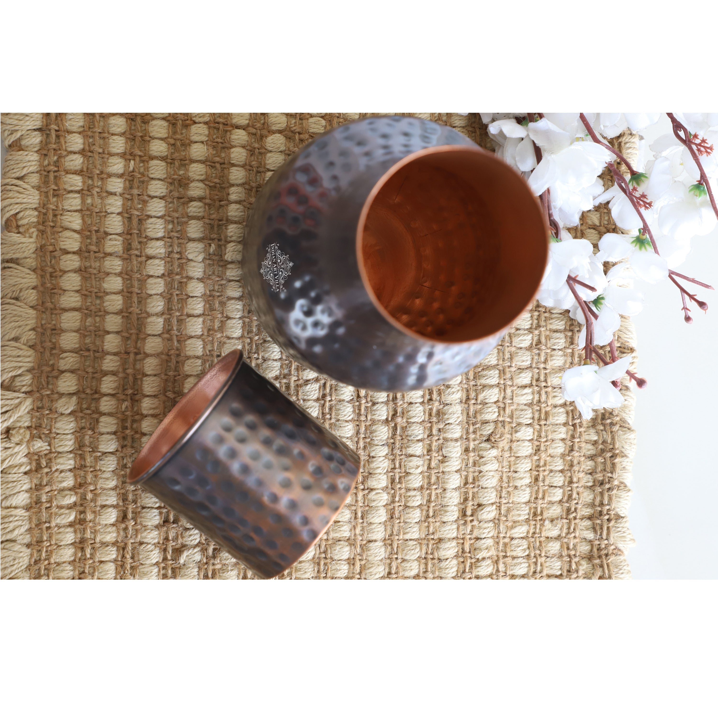 Copper Hammered & Embossed Shine Finish Ghada Shape bedroom bottle