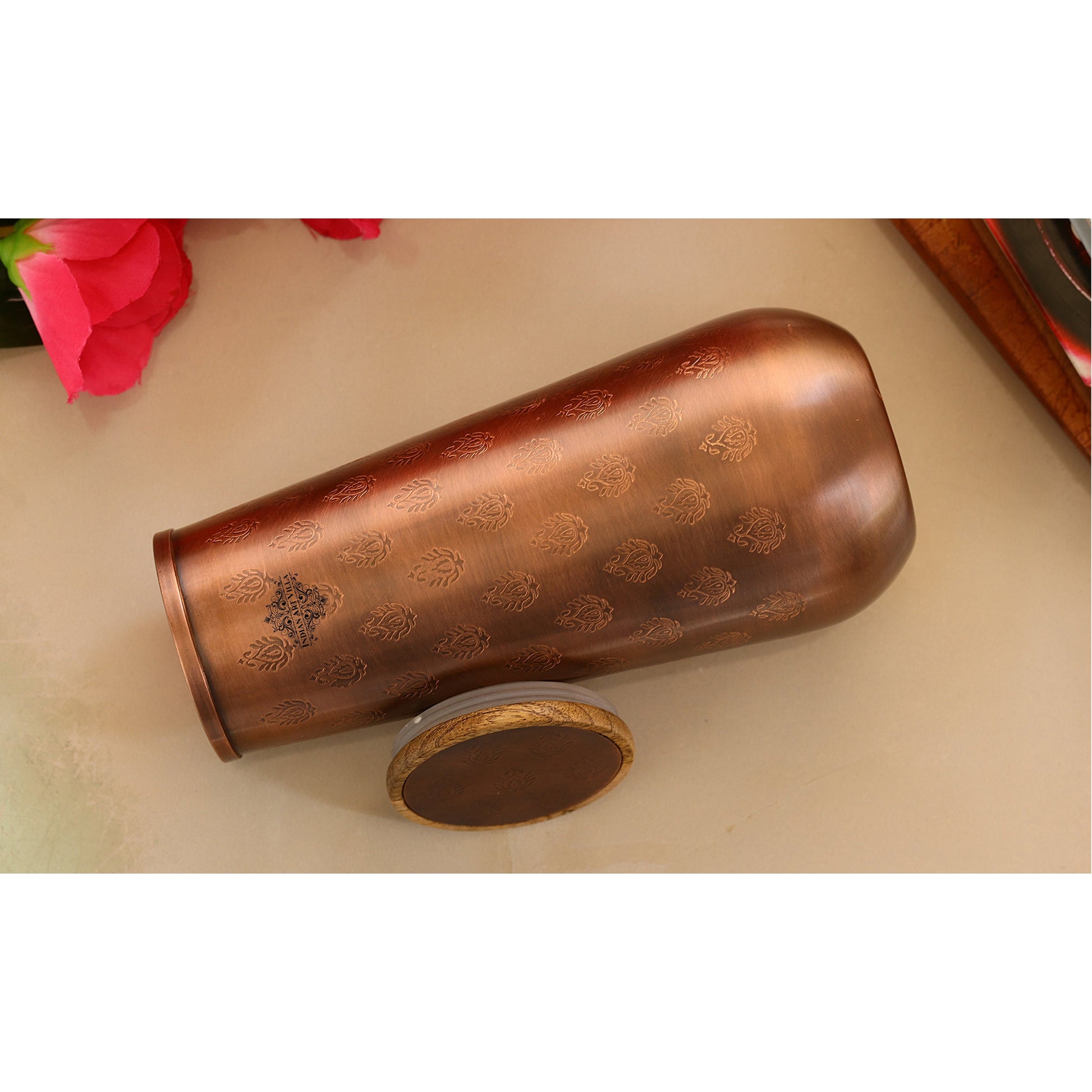 Copper Bedroom Bottle With Half Lacquer & Half Hammered Design