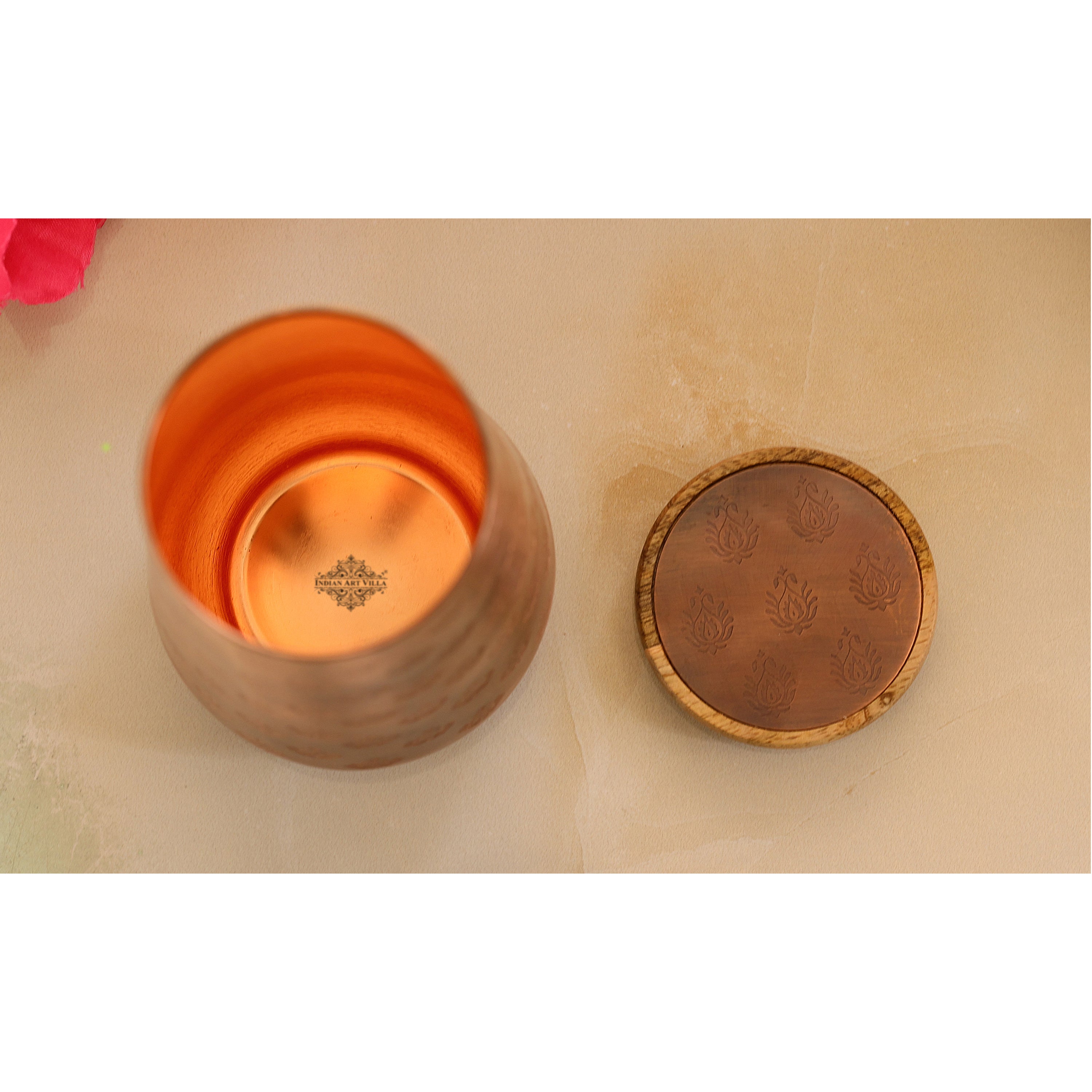 Copper Bedroom Bottle With Half Lacquer & Half Hammered Design