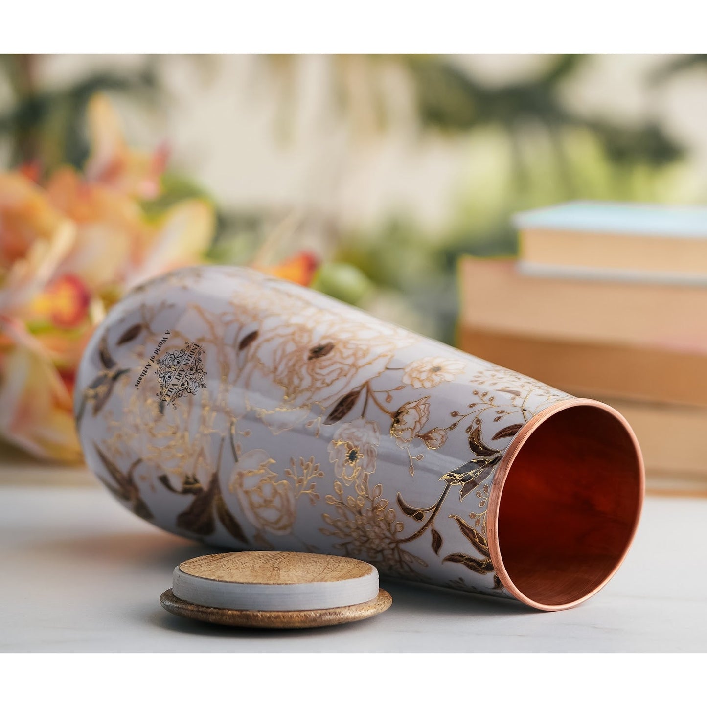 Pure Copper Bedroom Bottle with Golden Print Design 1500 ML