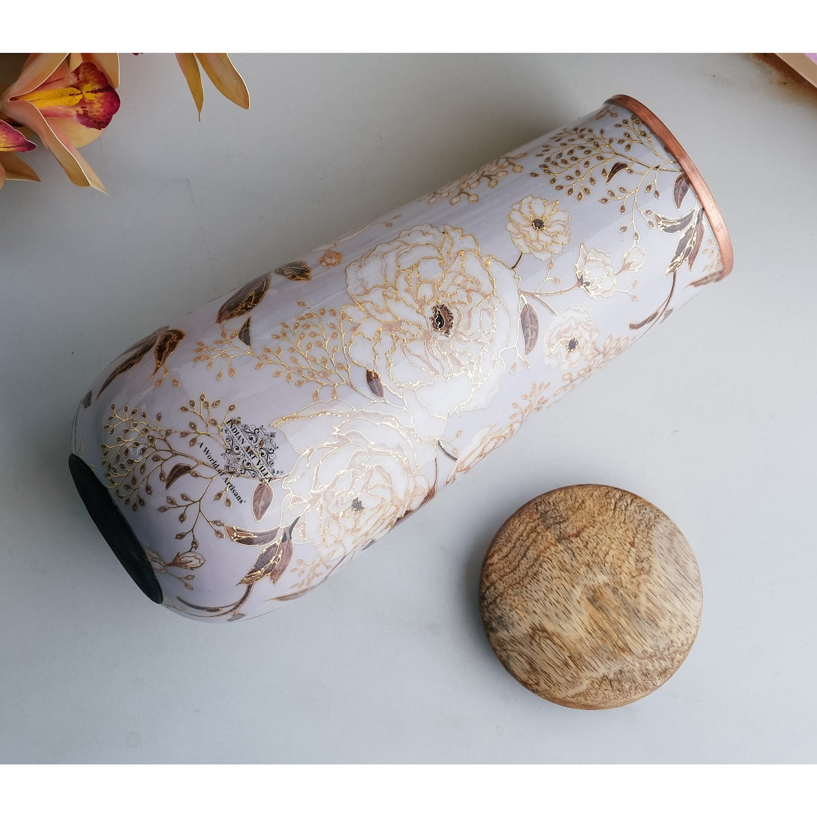 Pure Copper Bedroom Bottle with Golden Print Design 1500 ML