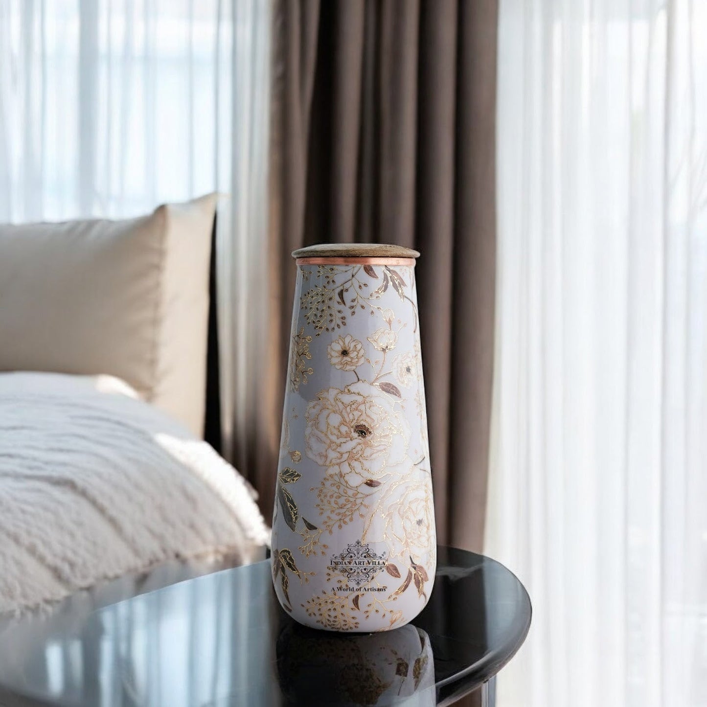 Pure Copper Bedroom Bottle with Golden Print Design 1500 ML