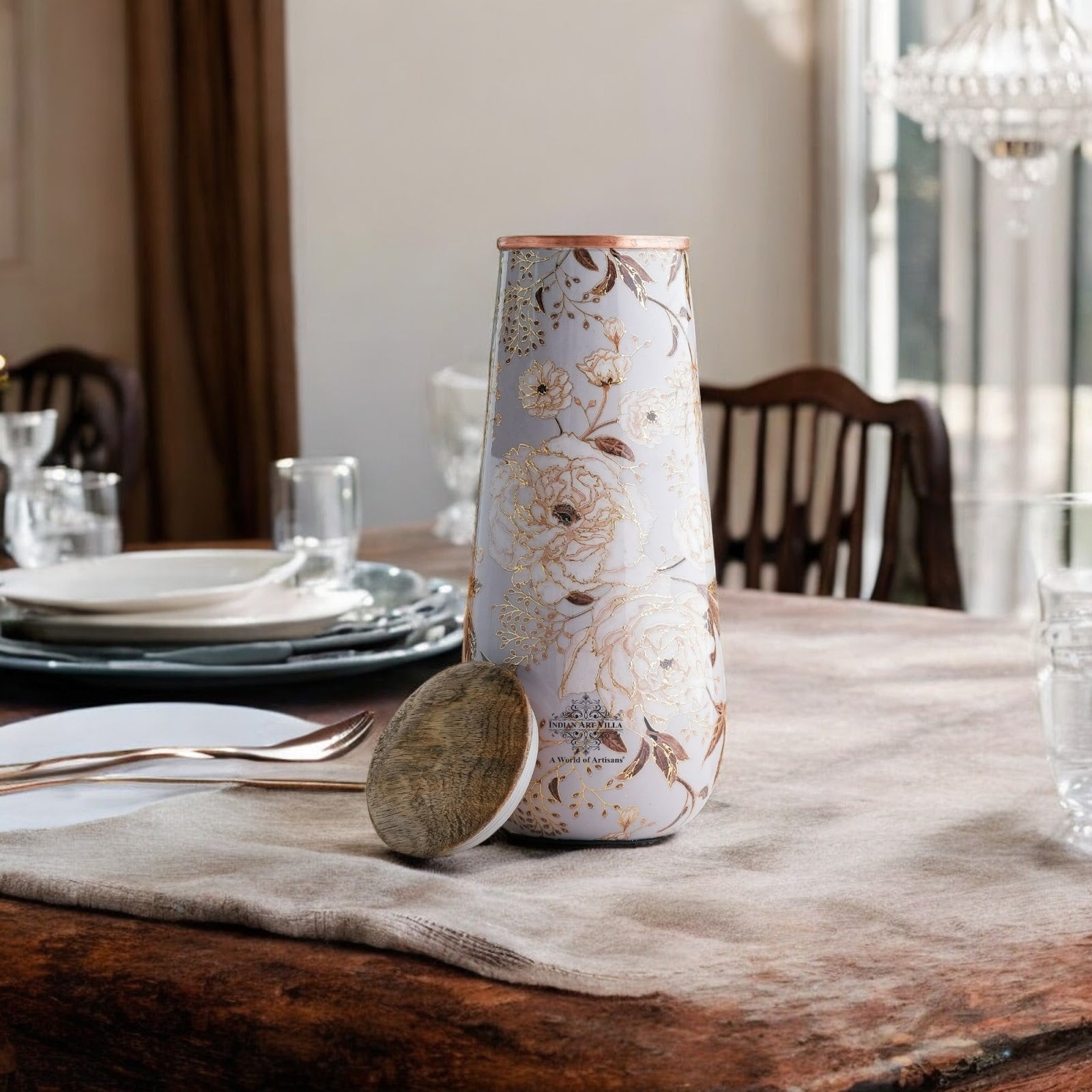 Pure Copper Bedroom Bottle with Golden Print Design 1500 ML