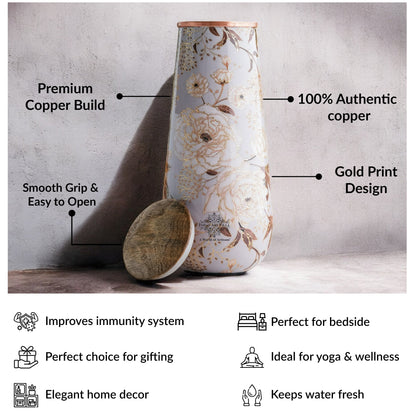 Pure Copper Bedroom Bottle with Golden Print Design 1500 ML