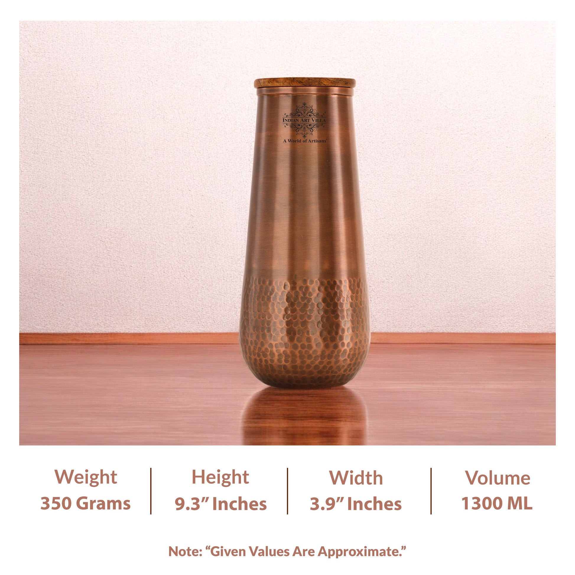Copper Bedroom Bottle With Half Lacquer & Half Hammered Design
