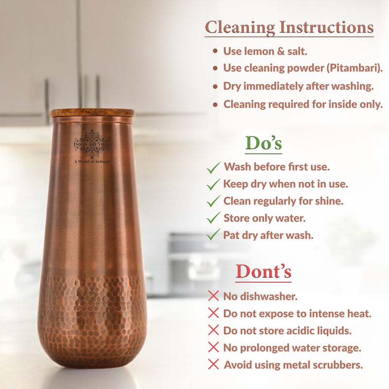 Copper Bedroom Bottle With Half Lacquer & Half Hammered Design