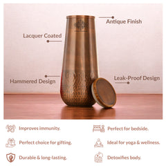 Copper Bedroom Bottle With Half Lacquer & Half Hammered Design