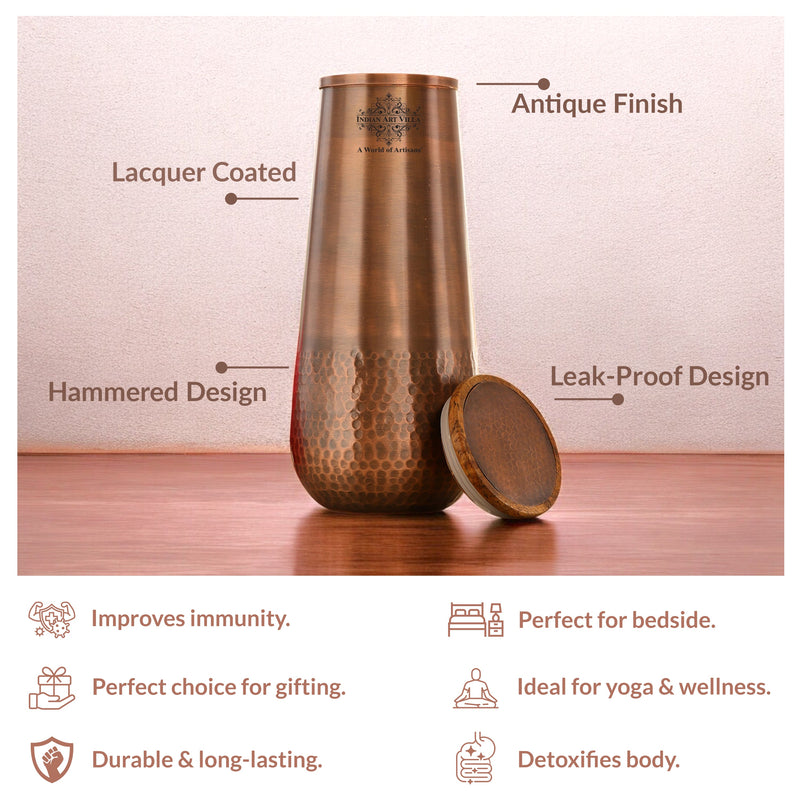 Copper Bedroom Bottle With Half Lacquer & Half Hammered Design