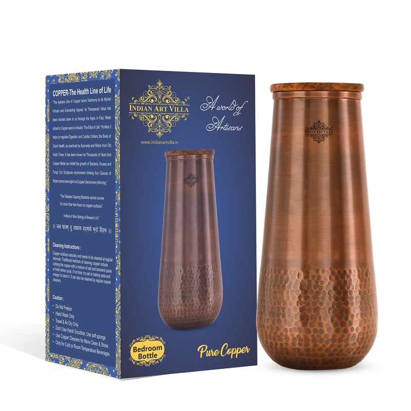 Copper Bedroom Bottle With Half Lacquer & Half Hammered Design