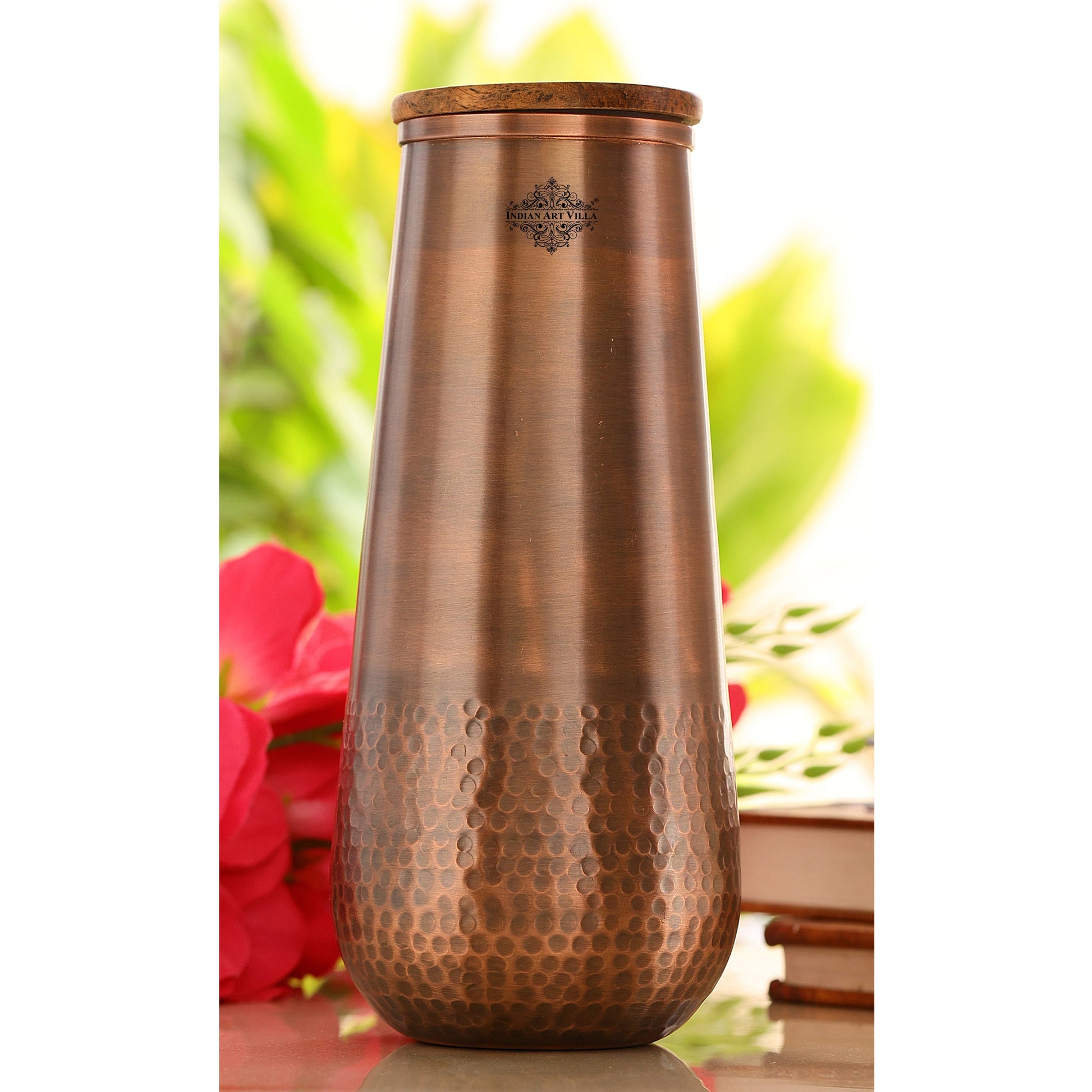 Copper Bedroom Bottle With Half Lacquer & Half Hammered Design