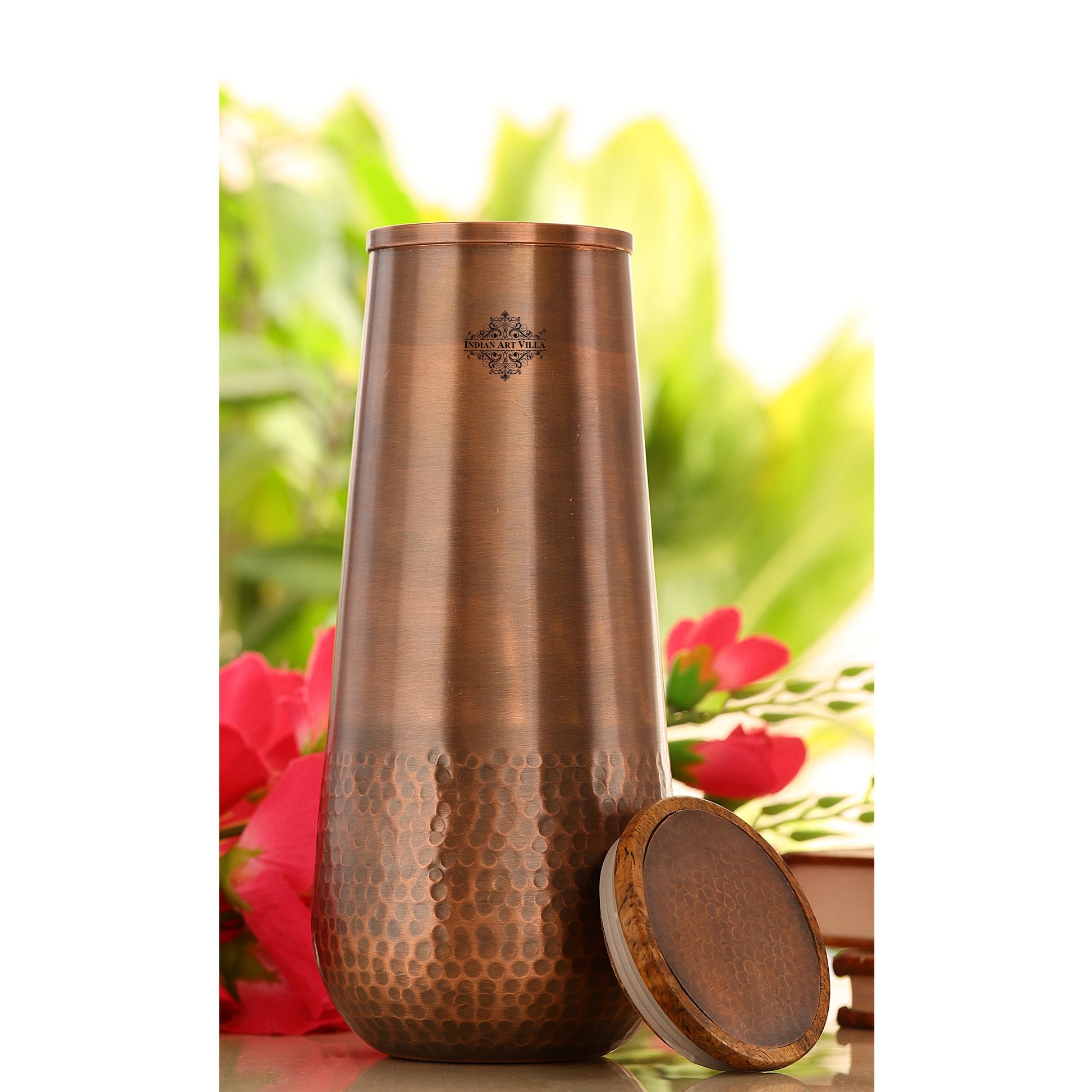 Copper Bedroom Bottle With Half Lacquer & Half Hammered Design