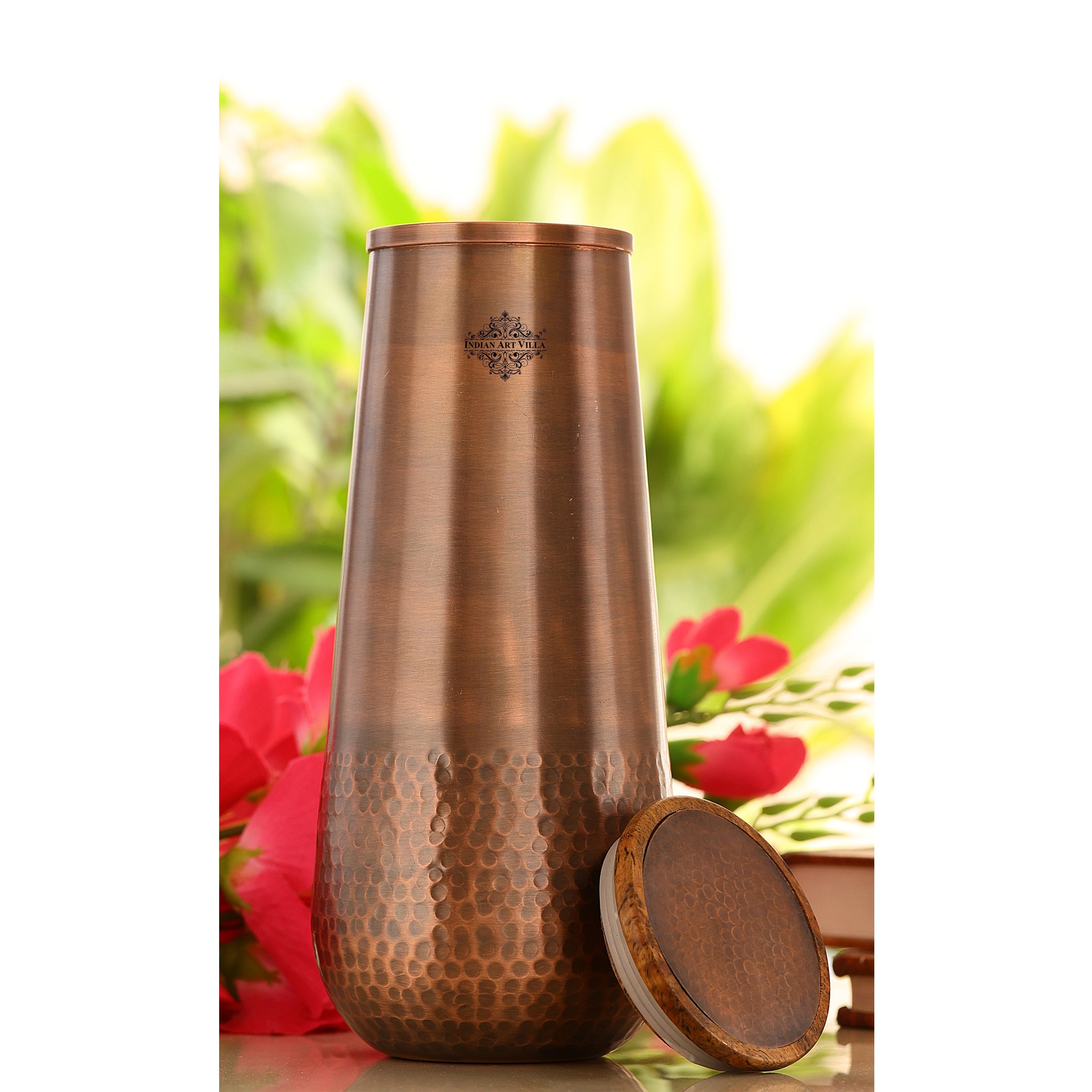 Copper Bedroom Bottle With Half Lacquer & Half Hammered Design