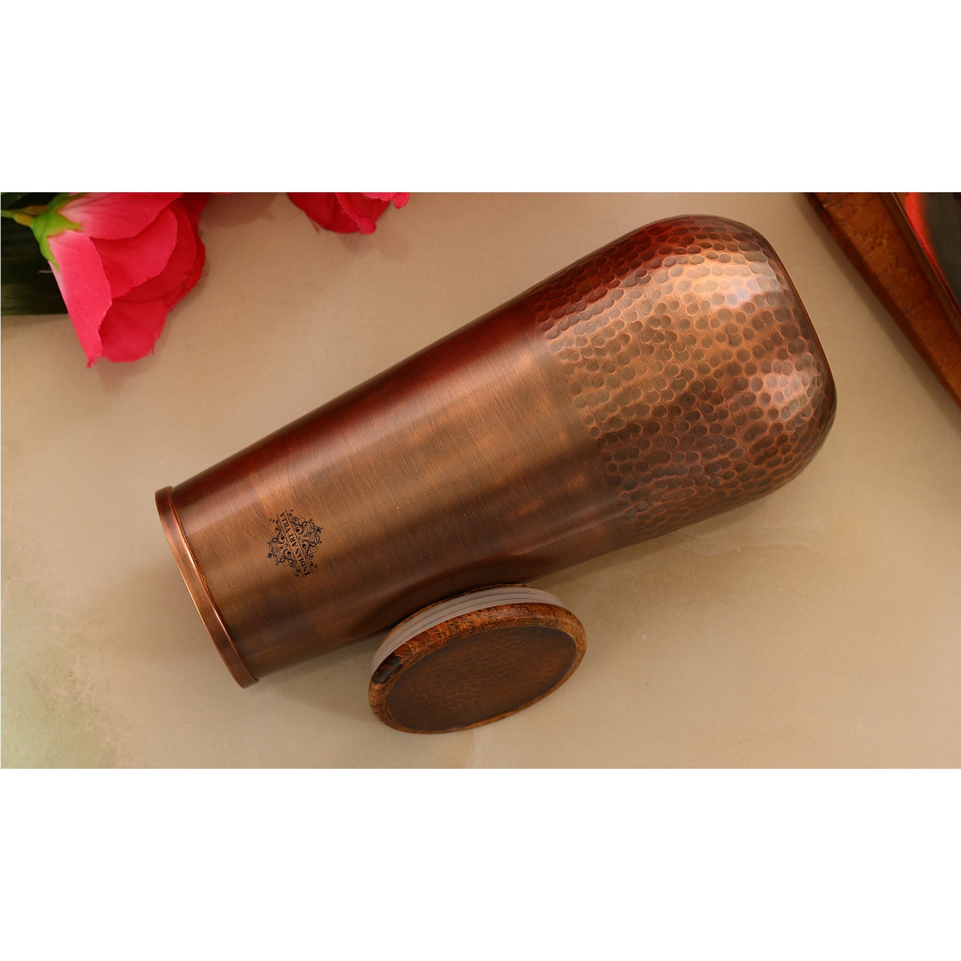 Copper Bedroom Bottle With Half Lacquer & Half Hammered Design