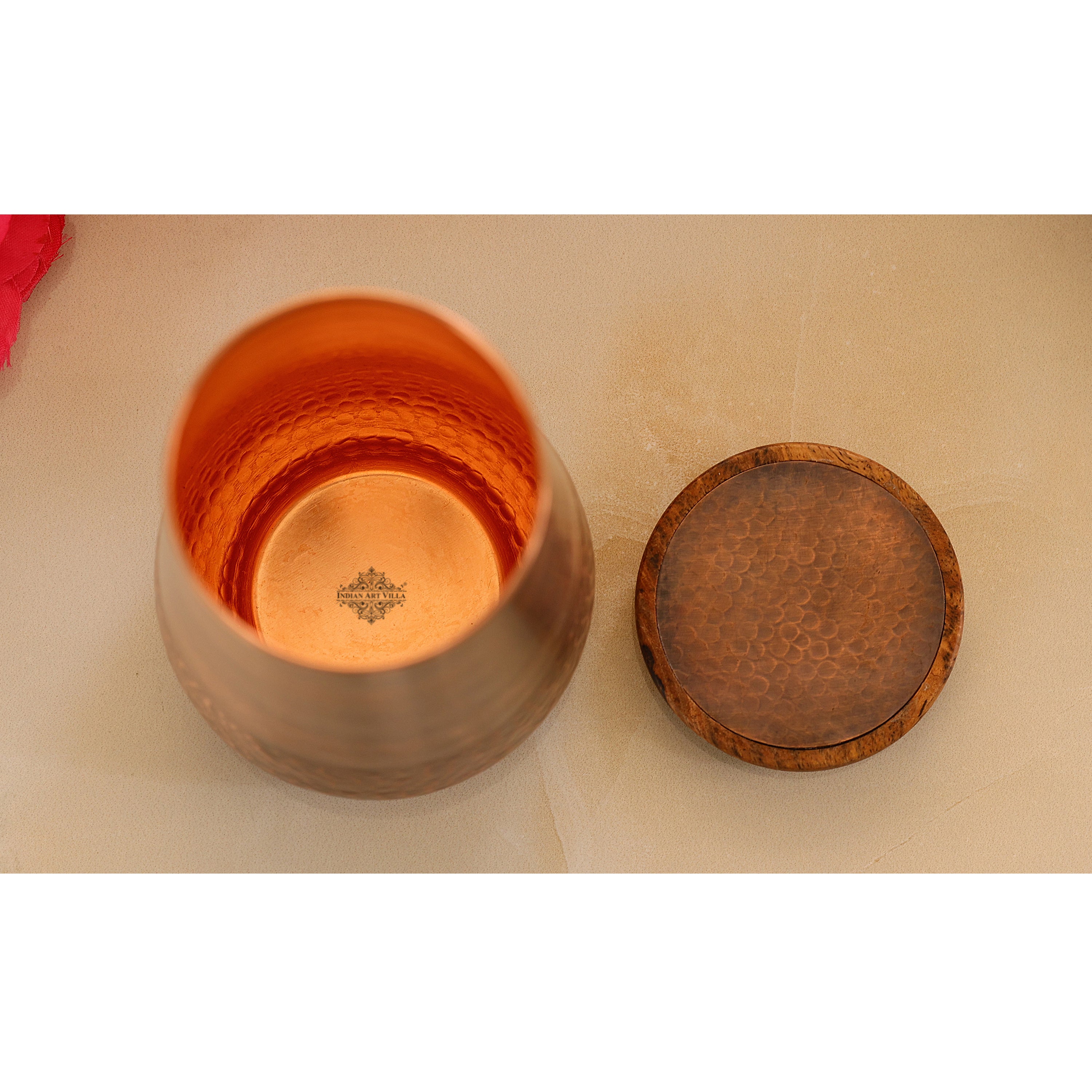 Copper Bedroom Bottle With Half Lacquer & Half Hammered Design