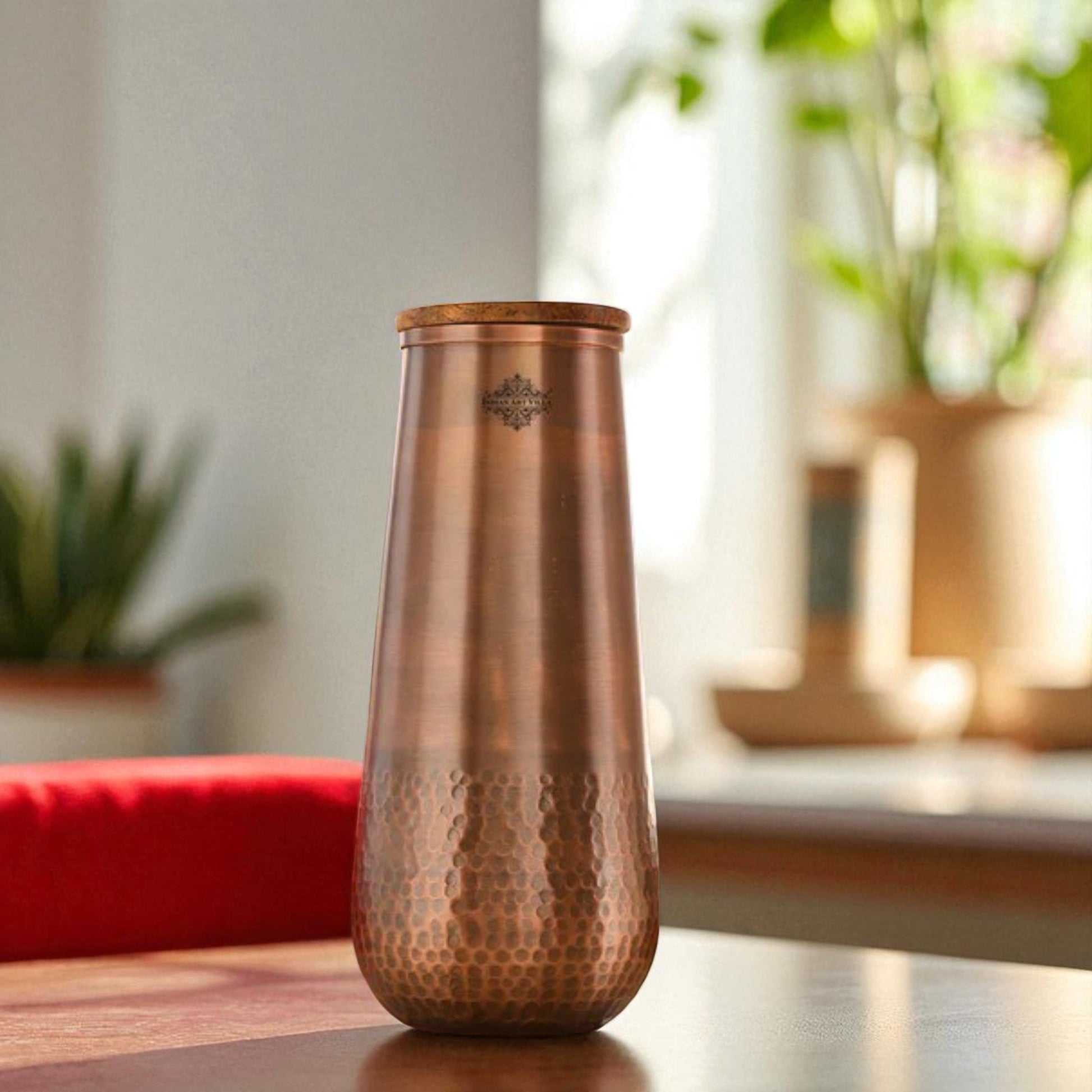 Copper Bedroom Bottle With Half Lacquer & Half Hammered Design