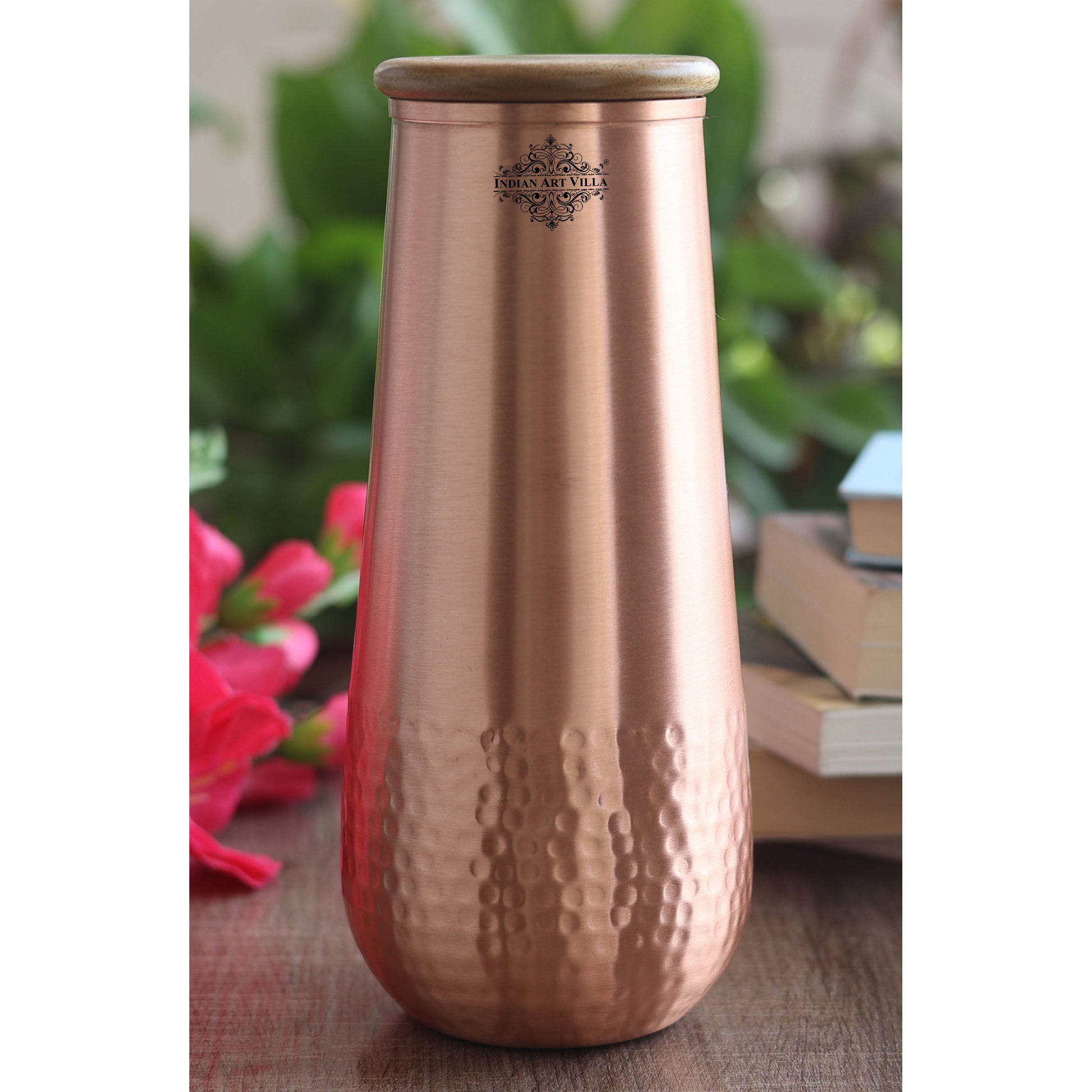 Copper Bedroom Bottle With Half Lacquer & Half Hammered Design