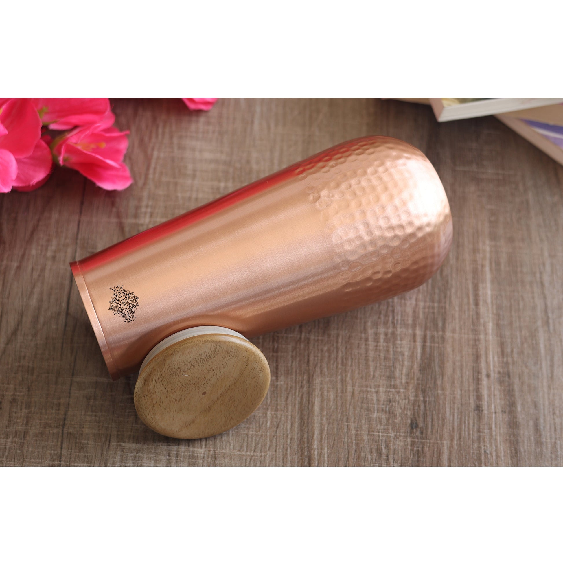 Copper Bedroom Bottle With Half Lacquer & Half Hammered Design