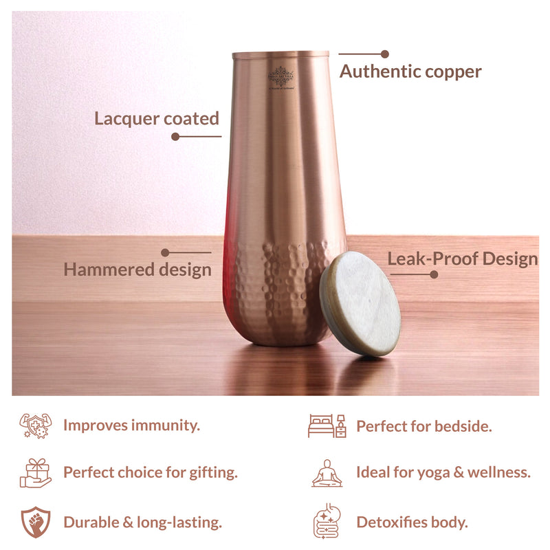 Copper Bedroom Bottle With Half Lacquer & Half Hammered Design