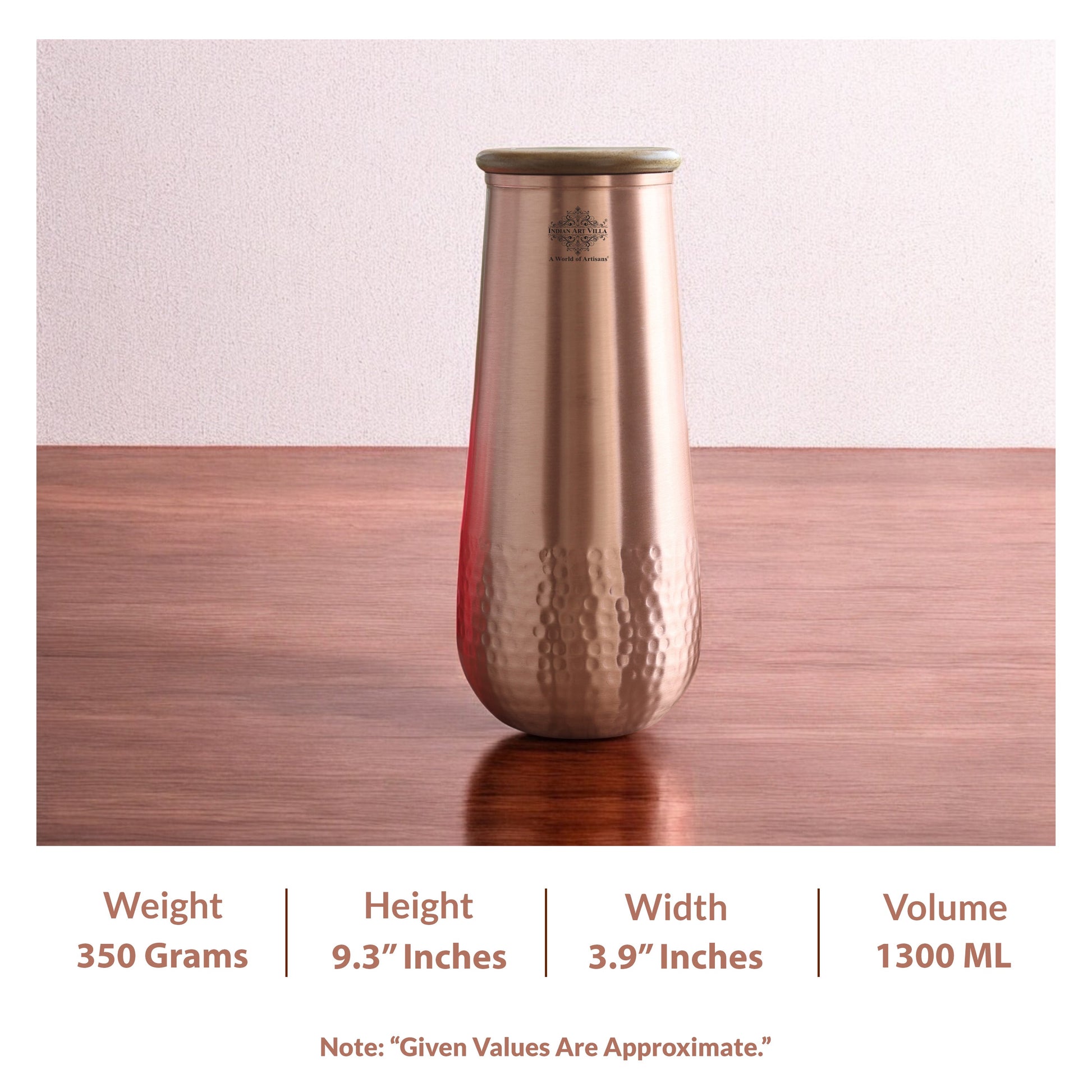 Copper Bedroom Bottle With Half Lacquer & Half Hammered Design
