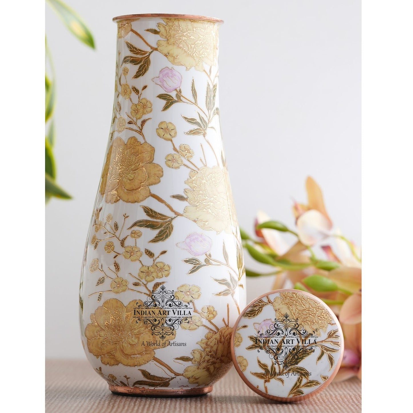 Pure Copper Bedroom Bottle with Golden Print Design 1500 ML