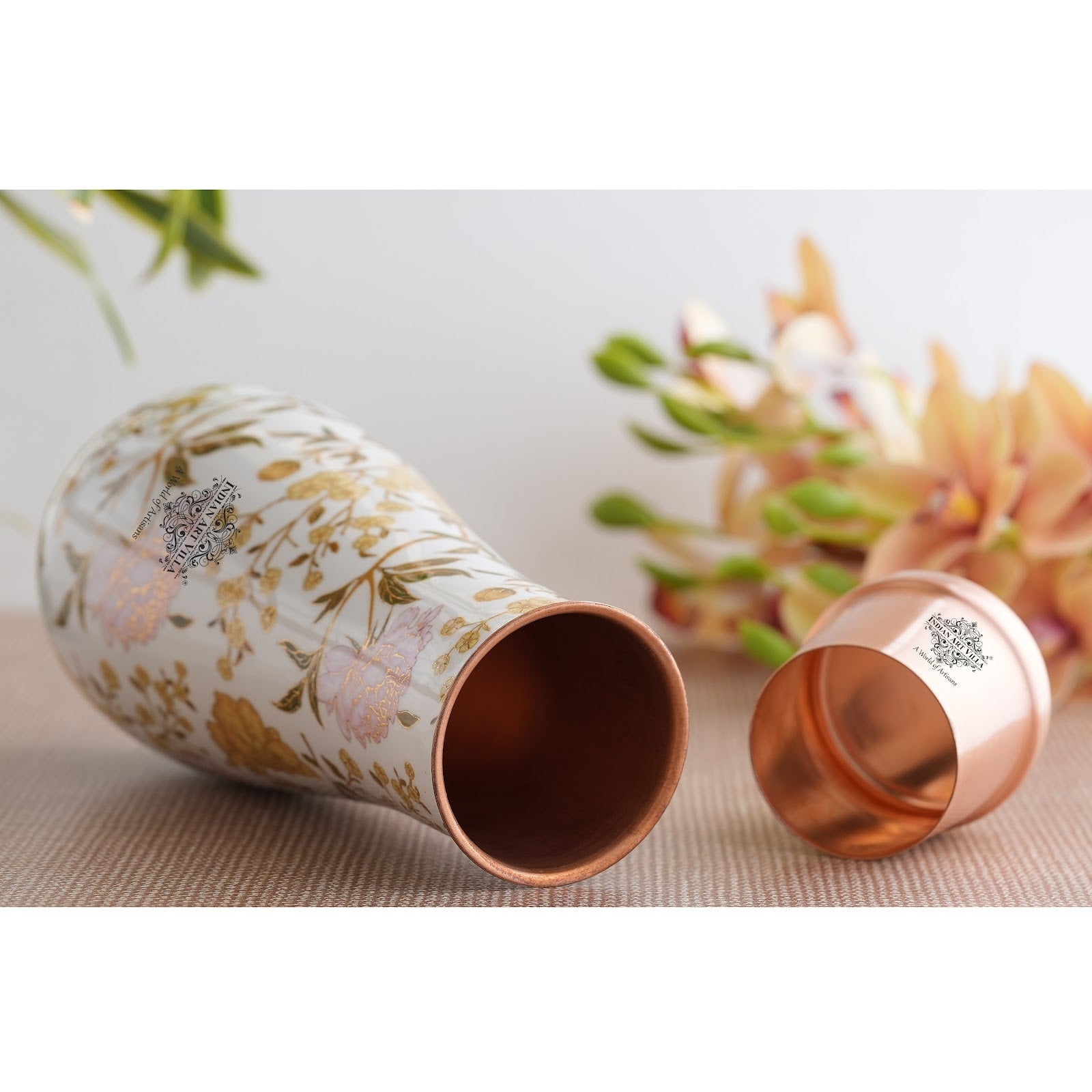 Pure Copper Bedroom Bottle with Golden Print Design 1500 ML