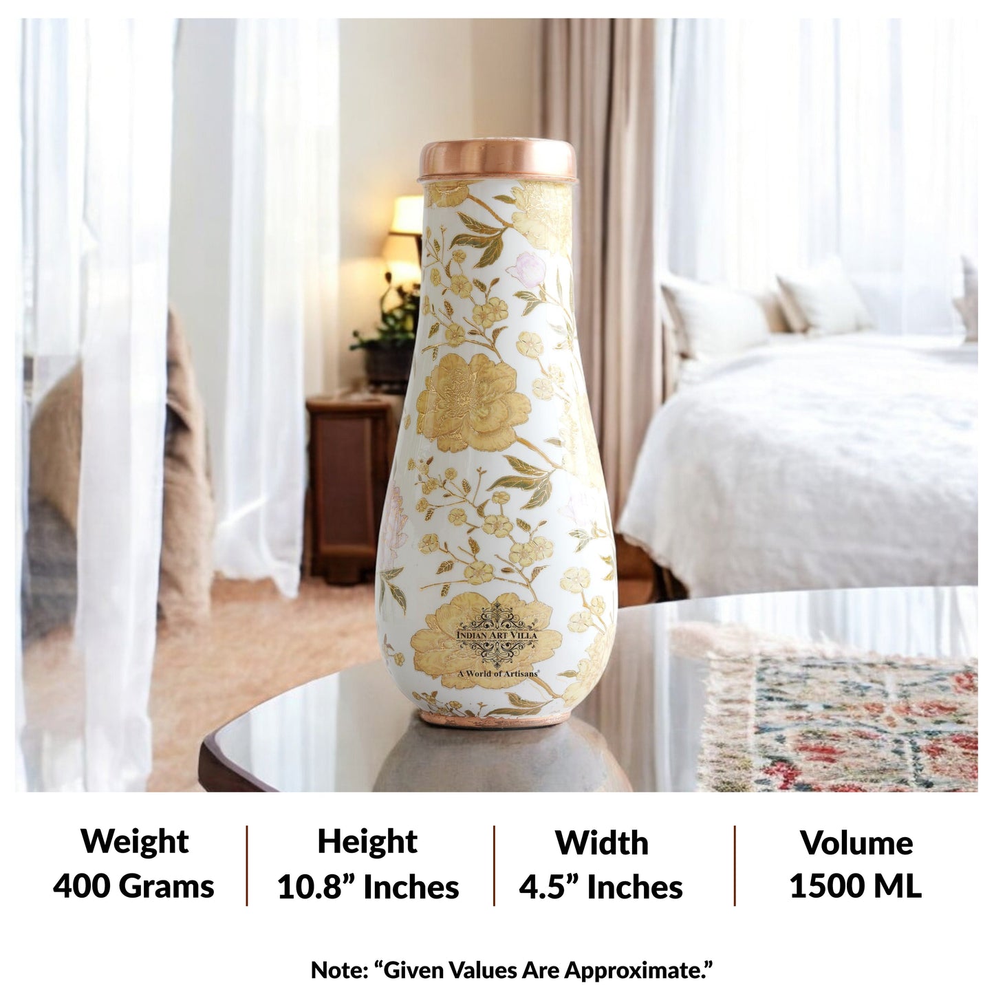 Pure Copper Bedroom Bottle with Golden Print Design 1500 ML
