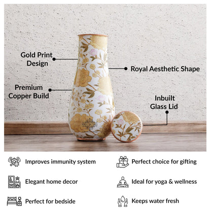 Pure Copper Bedroom Bottle with Golden Print Design 1500 ML