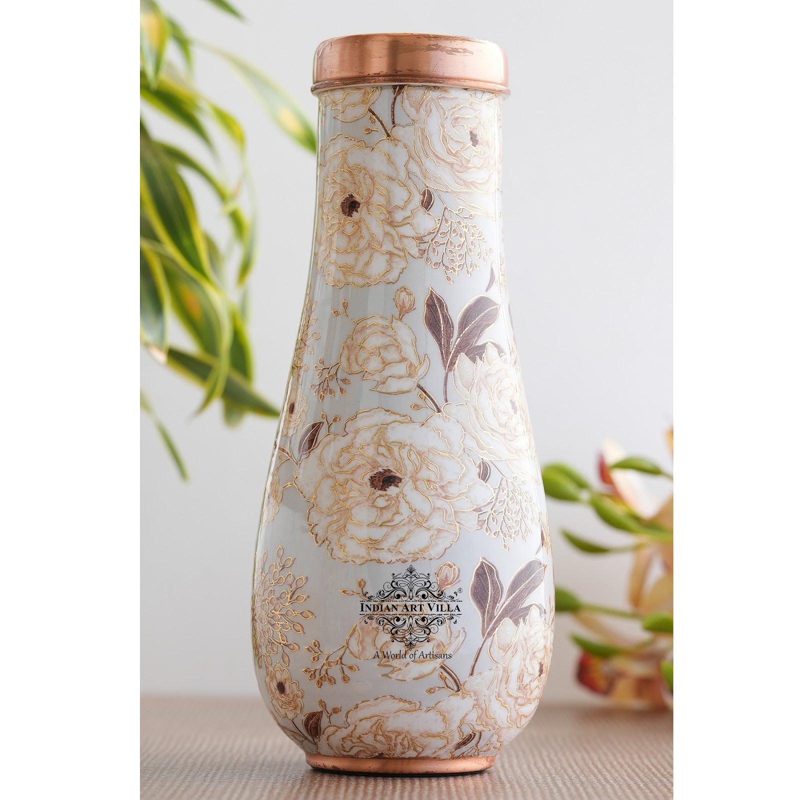 Pure Copper Bedroom Bottle with Golden Print Design 1500 ML
