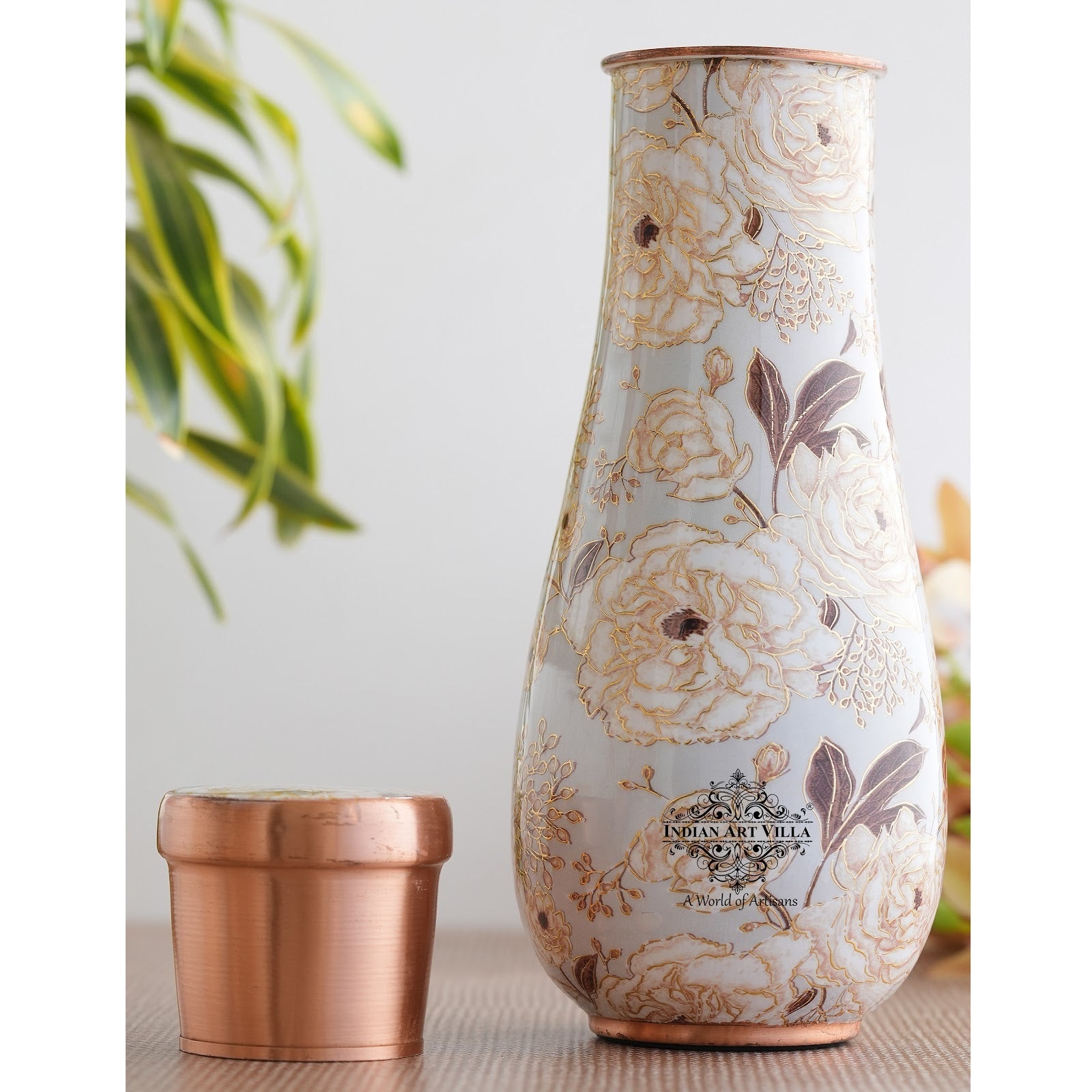 Pure Copper Bedroom Bottle with Golden Print Design 1500 ML